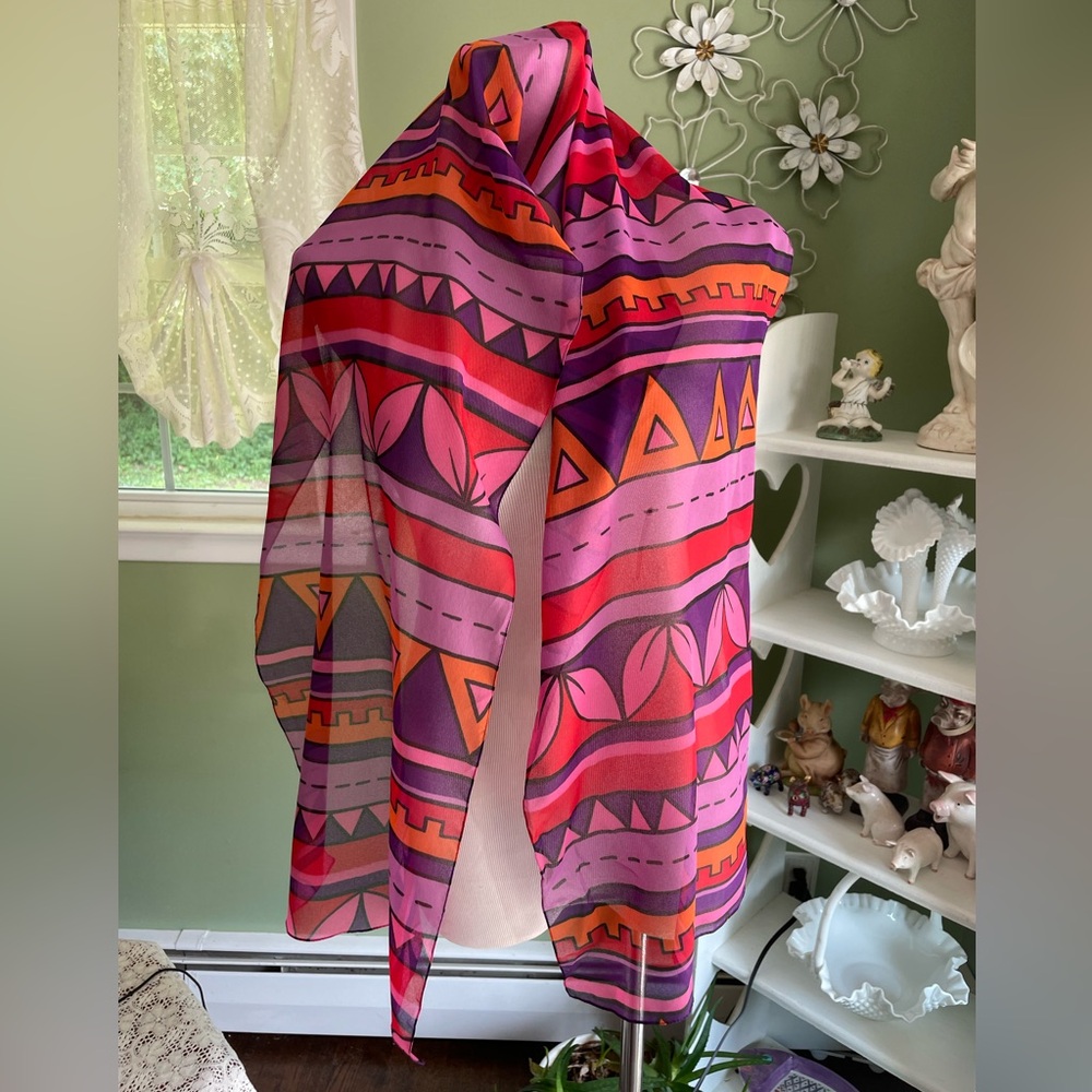 Vintage purple pink and orange silk scarf